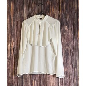 Cortelle Womens 40 US M White Ruffle Mock Neck Long Sleeve Blouse Top Elegant